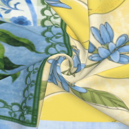 Lemon Throw Pillow Covers,Retro Patchwork Style Rustic Yellow Fruit Summer Plant Pattern Blue White Ceramic Tile Printed Pillow Cases Outdoor Sofa Cushion Cover for Living Room,16 "x16