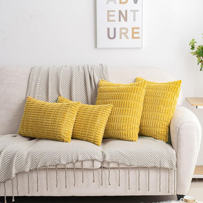 HWY 50 Mustard Yellow Corduroy Decorative Throw Pillow Covers 12x20 Inch Rectangle, Pack of 2, Soft Striped Farmhouse Boho Cushion Cases for Couch Sofa Bed Living Room