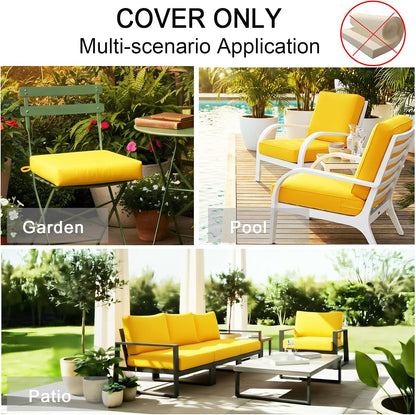 NettyPro Patio Chair Seat Cushion Covers Set 4, Waterproof Outdoor Furniture Cushion Slipcovers with Zipper and Tie, 22 x 20 x 4 Inch, Replacement Cover Only, Yellow