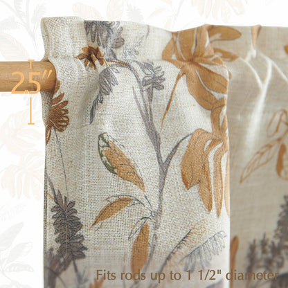 jinchan Linen Valance Double Layer Kitchen Window Curtain Yellow Leaf on Beige Valance for Living Room Cafe Farmhouse Light Filtering Rustic French Country Curtain 16 Inch Rod Pocket 1 Panel