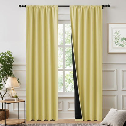 NICETOWN 100% Blackout Curtains for Patio Sliding Glass Door, Paler Yellow W52 x L84 Set of 2 Light Blocking & Soundproof Drapes,Rod Pocket Black Lined Window Treatment Panels