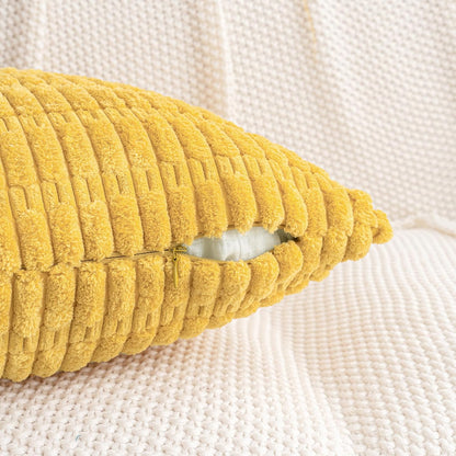 HWY 50 Mustard Yellow Corduroy Decorative Throw Pillow Covers 12x20 Inch Rectangle, Pack of 2, Soft Striped Farmhouse Boho Cushion Cases for Couch Sofa Bed Living Room