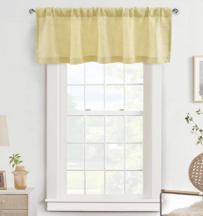 DriftAway Linen Textured Curtain Valances for Windows Light Filtering 3 Inch Rod Pocket Farmhouse Country Rustic Kitchen Valances for Bedroom Living Room Bathroom 18 inch Length Yellow