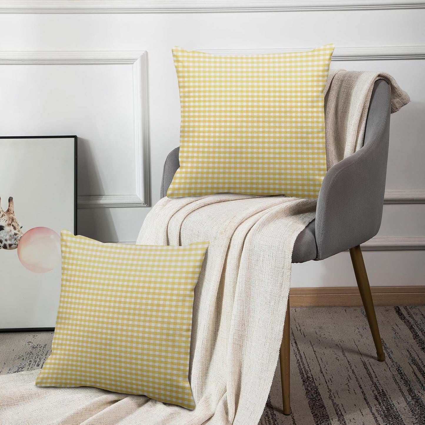 Emvency Throw Pillow Cover Accent Yellow Gingham Spring White Livingroom Decorative Pillow Case Home Decor Square 18 x 18 Inch Pillowcase