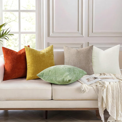 decorUhome Fall Chenille Mineral Yellow Throw Pillow Covers 18x18 Inch Set of 2, Decorative Soft Couch Pillow Covers Solid Dyed Accent Farmhouse Neutral Square Pillow Cases for Sofa