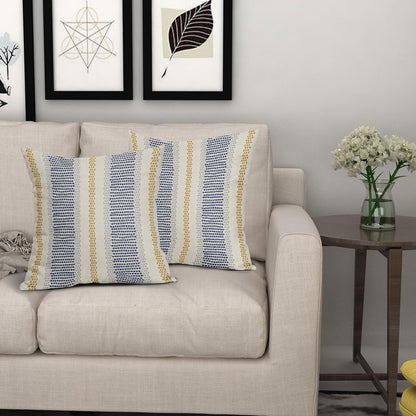 Blue Yellow Pillow Covers 18x18 Set of 2 Gray Grey Dot Print Striped Decorative Throw Pillows Outdoor Boho Rustic Pillowcase Farmhouse Linen Cushion Case Decor for Home Sofa Couch Bed