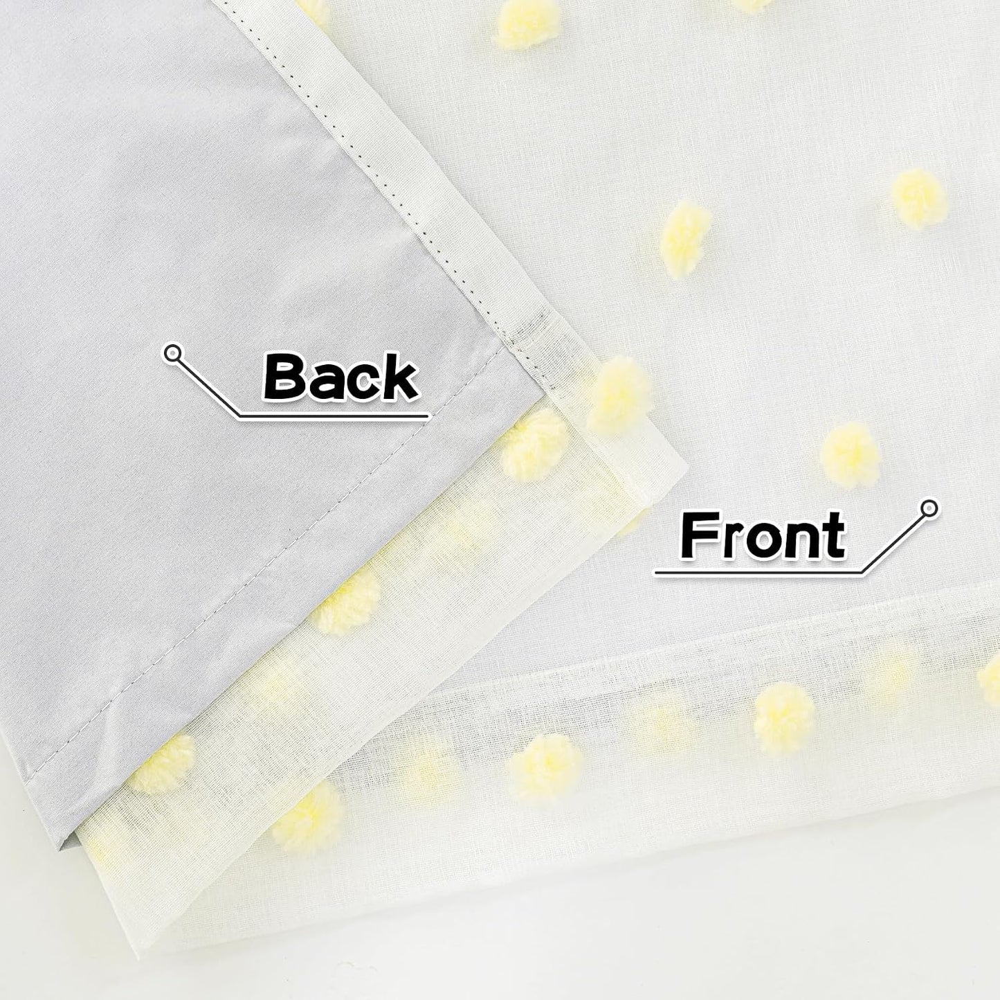 MYSKY HOME 100% Blackout Curtains for Girls Kids Bedroom Thermal Insulated 84 Inch Length Nursery Curtains 2 Panels Grommet Light Filtering Yellow Pom Pom Sheer Drapes for Dining Room, 52W x 84L