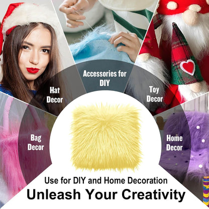 25x25CM Light Yellow Faux Fur Fabrics Square, Plush Fluffy Fuzzy Cut Craft Fur, Craft Beard Hair, Beard Miniature Dolls Rugs Mats Gift, Winter Halloween Christmas Costume Party Decorations