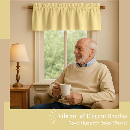 Pale Yellow Valance Curtains 2 Pack, 54x18 Inches, 100% Cotton, Rod Pocket Window Valances, Semi Sheer Short Curtain for Kitchen, Farmhouse, Café, Bedroom, Bathroom, Living Room Décor