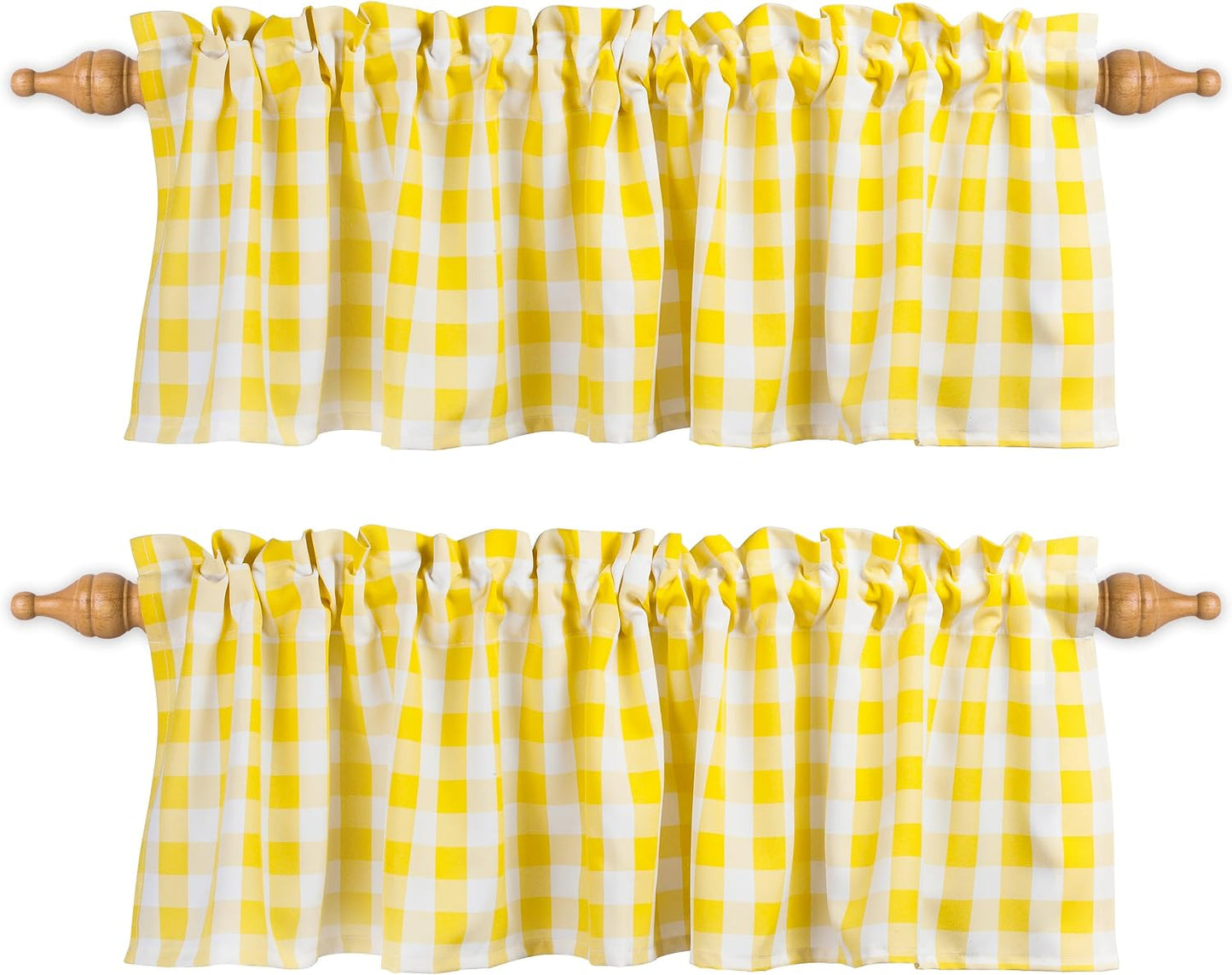 Aiking Home Window Valances - 2-Panels Picnic Checkered Pattern Kitchen Valances with 2.5-inch Rod Pocket for Small Windows, Polyester (56x14 inch, Yellow/White)