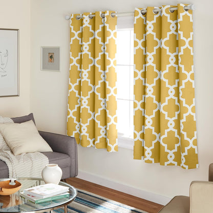 TOWN & COUNTRY EVERYDAY Ironwork Geo Trellis Sateen Indoor Curtains, Room Darkening Blackout, Grommet Top, Energy Efficient, 2-Pack Set, 52"x63", Sundress Yellow