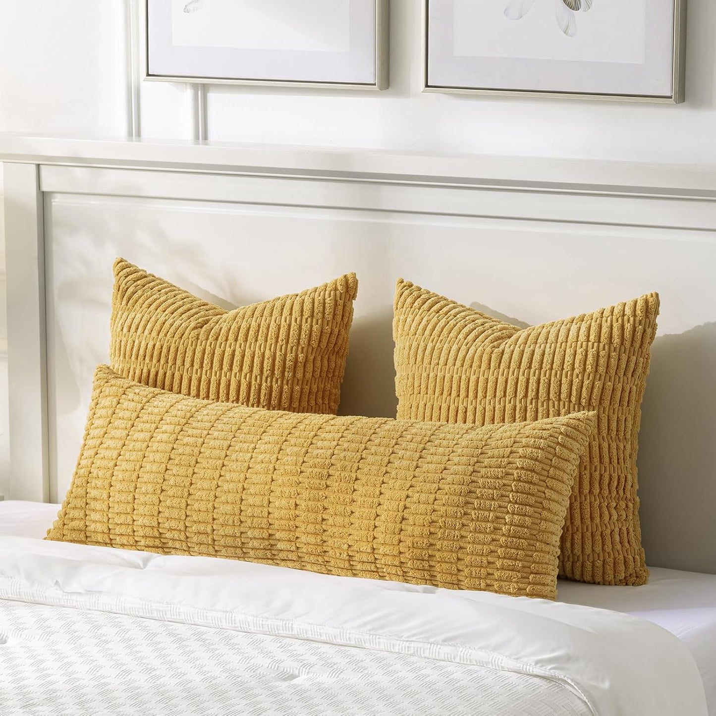 Fancy Homi Decorative Throw Pillow Covers for Bed Couch Bedroom Bench, Soft Corduroy Solid Pillow Case, Rustic Farmhouse Boho Room Decor,36" x 14" (Pack of 1),Mustard Yellow