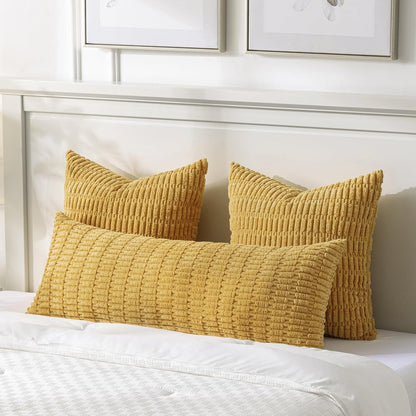 Fancy Homi Decorative Throw Pillow Covers for Bed Couch Bedroom Bench, Soft Corduroy Solid Pillow Case, Rustic Farmhouse Boho Room Decor,36" x 14" (Pack of 1),Mustard Yellow
