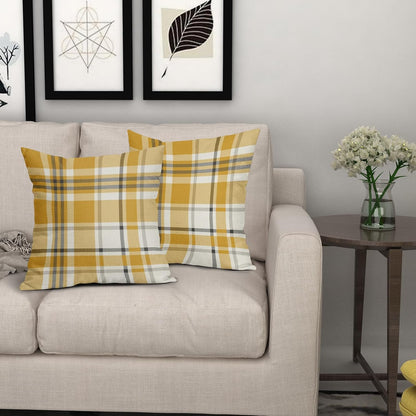 Yellow Buffalo Plaid Pillow Covers 18x18 Set of 2 Checkered Tartan Decorative Pillowcases Christmas Holiday Seasonal Outdoor Neutral Rustic Farmhouse Throw Cushion Case Decor for Couch Sofa Bed