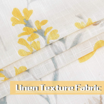 July Joy Printed Sheer Curtains Linen Textured for Living Room Floral Leaf Design Farmhouse Style Window Panel Drapes Set Grommet Treatment for Bedroom, Dining, 52 x 84 inch, Yellow