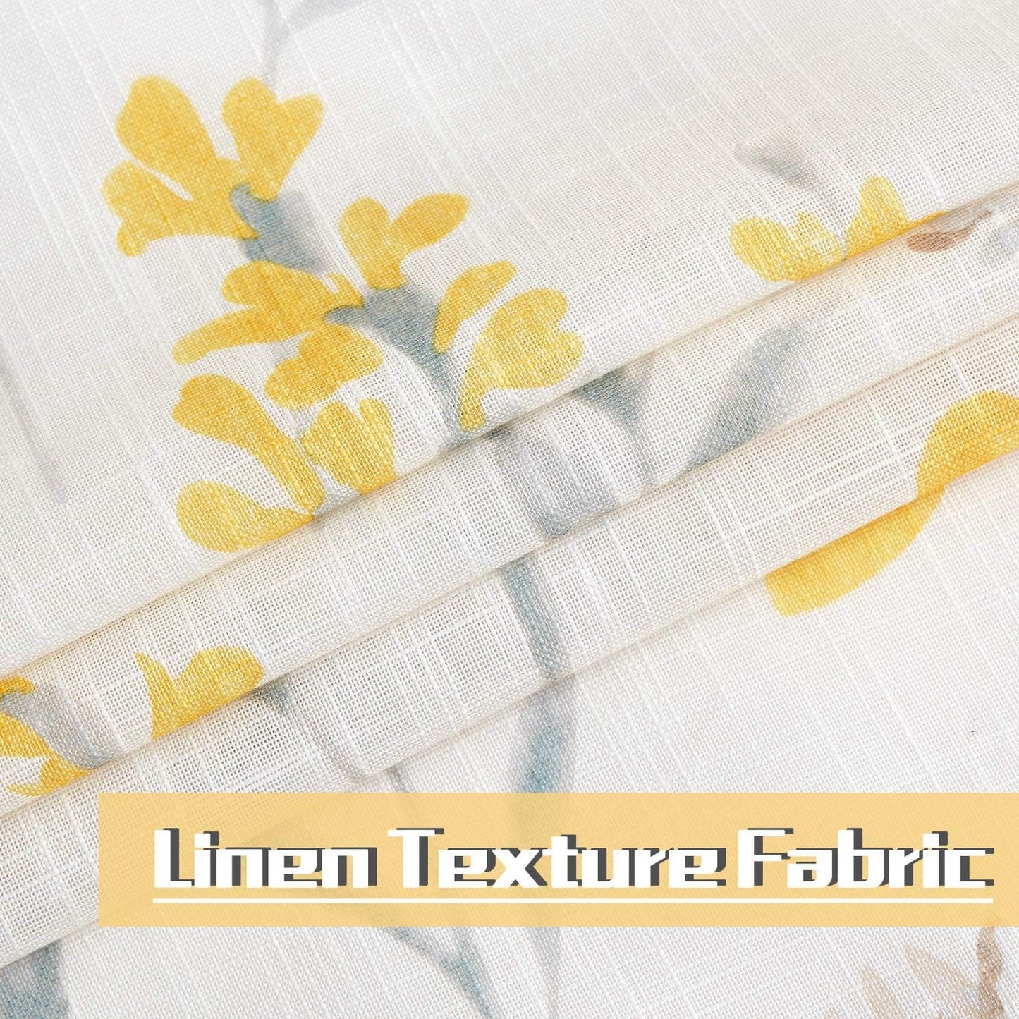 July Joy Printed Valance Linen Textured for Living Room Floral Leaf Design Sheer Curtains Farmhouse Style Window Panel Drapes Set Rod Porket Treatment for Bedroom, Dining, 52 x 18 inch, Yellow