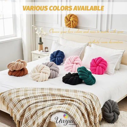 Uvvyui Knot Pillows, 14 Inch Decorative Throw Pillows Round Pillows Cushion, Soft Handmade Knotted Ball Pillow Plush Cushion Home Decor for Bed Couch Living Room (Dark Yellow, 14 Inch)