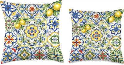 Vibrant Colorful Summer Fruits Lemon Mediterranean Art Throw Pillow