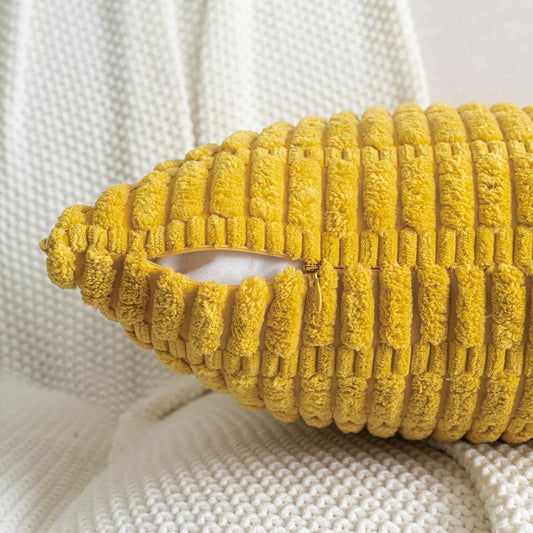 Pack of 2 Corduroy Decorative Throw Pillow Covers 18x18 Inch Soft Boho Striped Pillow Covers Modern Farmhouse Home Decor for Summer Sofa Living Room Couch Bed Mustard Yellow