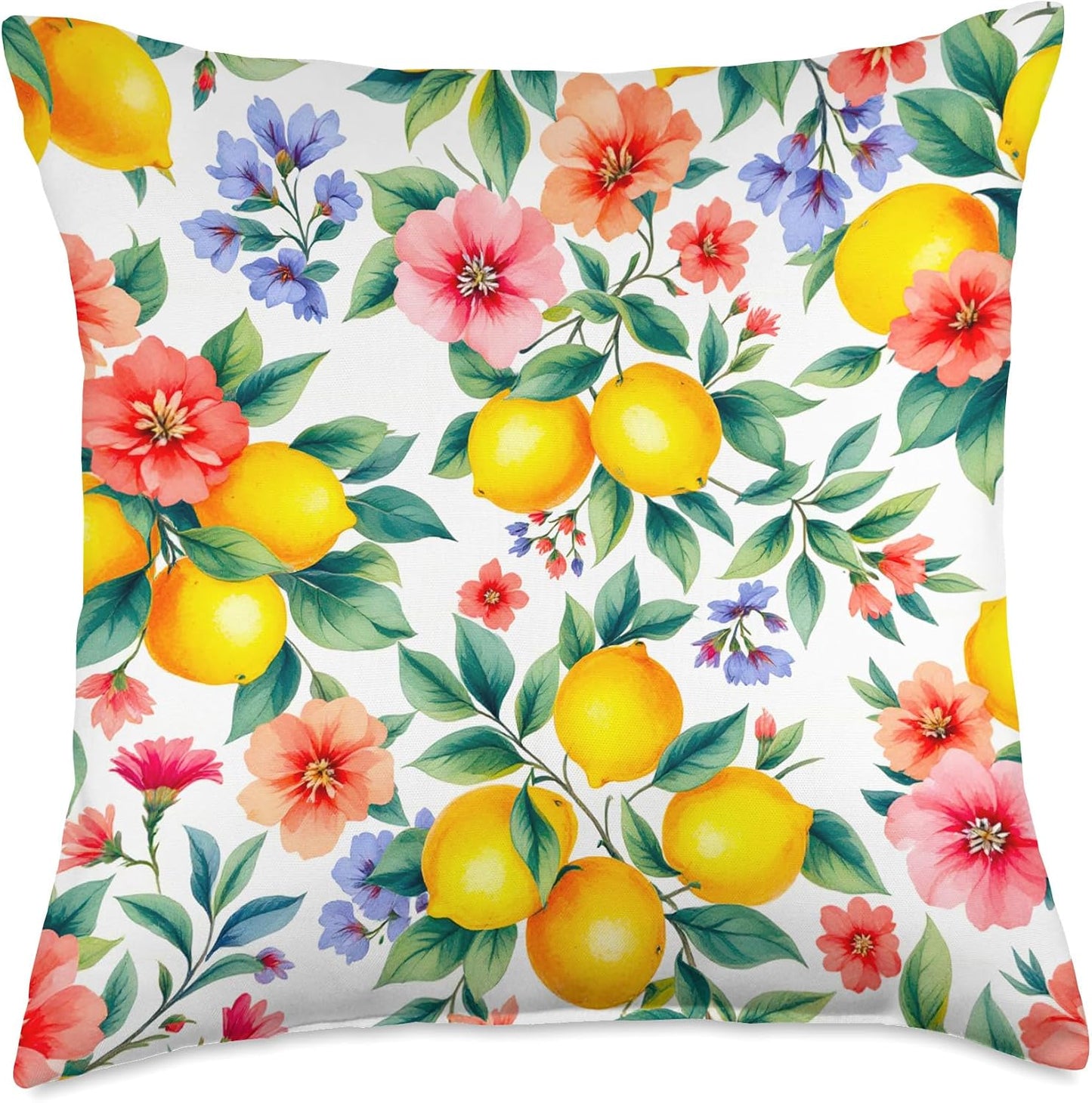 Summer lemon flowers Mediterranean art Throw Pillow