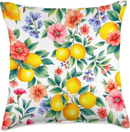 Summer lemon flowers Mediterranean art Throw Pillow