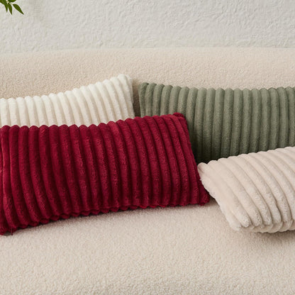 Kevin Textile Soft Plush 12x20 Inch Lumbar Pillow Cover 1 Pack, Luxury Fluffy Faux Fur Striped Flannel Rectangle Cushion Case for Couch Sofa Chair Bed Home Decor, Yellow