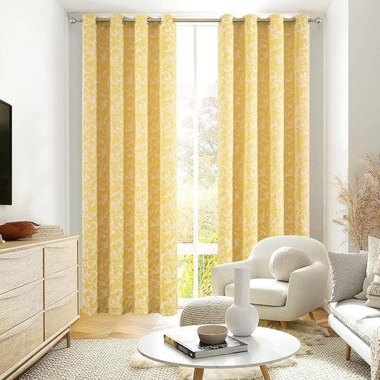 Leeva Bright Yellow Abstract Pattern Curtains, Jacquard Design Window Curtain for Room Decor Aesthetic, Light Filtering Heavy Drapes for Bedroom, 2 Panels Set, Grommet, 52" x 96"