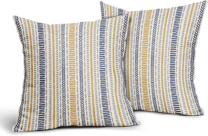Blue Yellow Boho Striped Pillow Covers 18X18 Inch Set of 2, Navy Yellow Grey Gray Herringbone Print Pattern Decorative Throw Pillow Covers Outdoor Farmhouse Cushion Case Couch Sofa Bed Decor