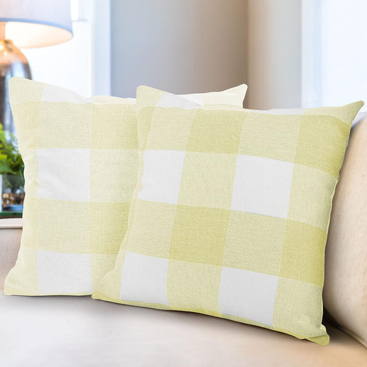 Zulay Home Pack of 2 Buffalo Plaid Throw Pillow Covers - Farmhouse Porch Pillows Outdoor & Indoor Covers - Polyester Buffalo Plaid Pillow Covers (20x20 Inch, Yellow & White)