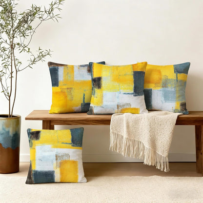 4 Pack Yellow Grey Throw Pillow Covers 18x18 Printed Art Decor, Polyester Modern Abstract Art, Decorative Cushion Cases for Couch Sofa Bed, for Family Friend, Vibrant Home Decor