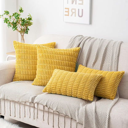 HWY 50 Mustard Yellow Corduroy Decorative Throw Pillow Covers 12x20 Inch Rectangle, Pack of 2, Soft Striped Farmhouse Boho Cushion Cases for Couch Sofa Bed Living Room