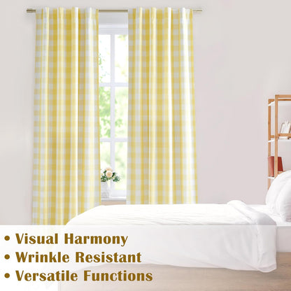 Buffalo Plaid Blackout Curtains 90 Inches Length,Yellow White Farmhouse Thermal Insulated Double-Layer Drapes,Rustic Window Treatment for Bedroom Living Room,Rod Pocket Back Tabs,40"Wx90"Lx2