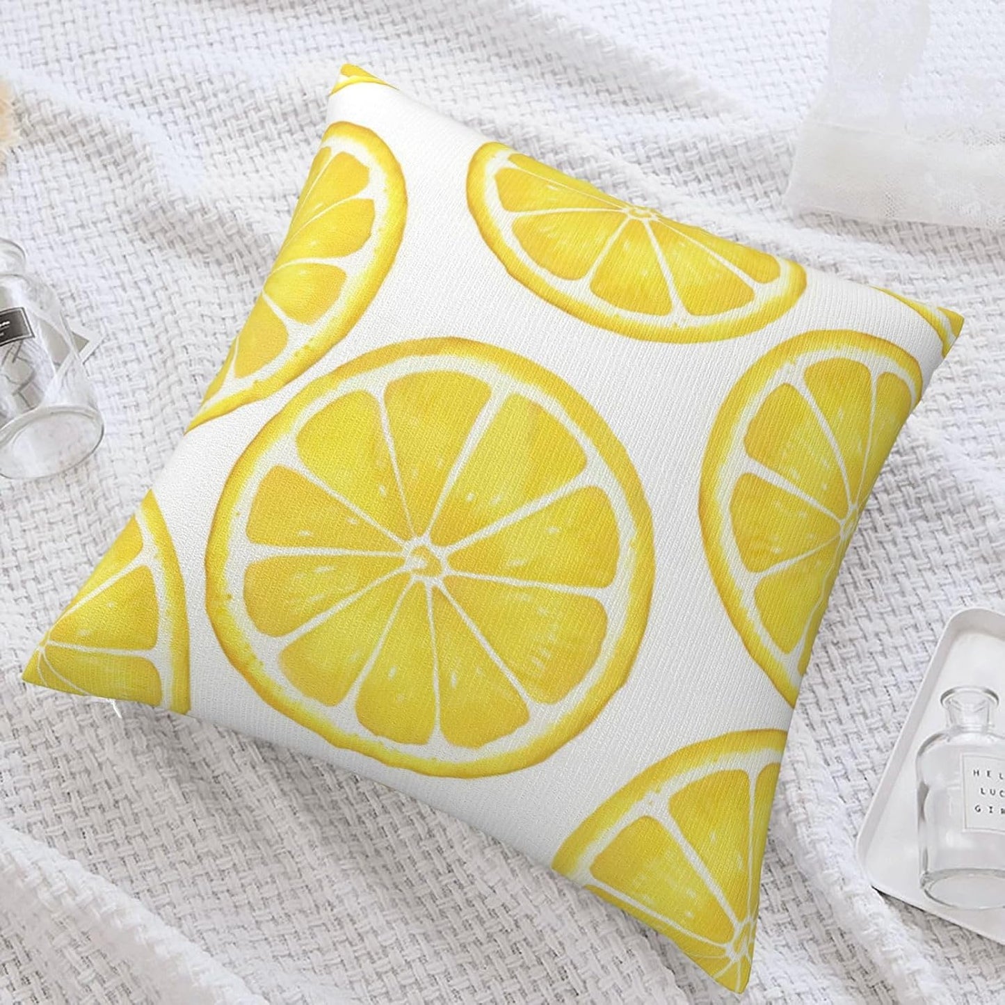 Yellow Sliced Lemon Double Sided Faux Fur Pillow Cover with Hidden Zipper - Soft Decorative Pillow Case for Sofa Bed Car