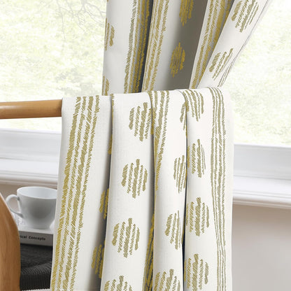 Melodieux 80% Blackout Boho Curtains for Bedroom 84 Inch Length 2 Panels Set Yellow on Beige Striped Pattern Cotton Bedroom Curtains Grommet Room Darkening Curtain for Living Room Thermal Insulated