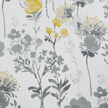 100% Blackout Floral Curtains 84 Inches Long for Bedroom, Living Room Thermal Insulated Flower Window Treatments, Noise Reduction Grommet Watercolor Pattern Drapes Grey Yellow 2 Panels Set