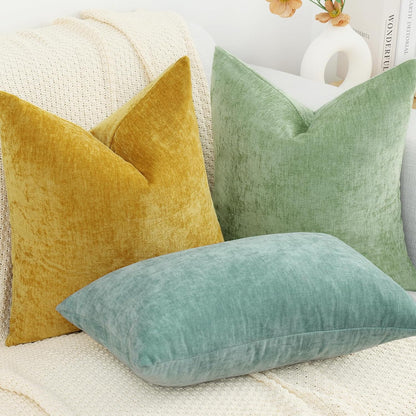 decorUhome Fall Chenille Mineral Yellow Throw Pillow Covers 18x18 Inch Set of 2, Decorative Soft Couch Pillow Covers Solid Dyed Accent Farmhouse Neutral Square Pillow Cases for Sofa