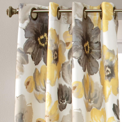 Lush Decor Leah Room Darkening Window Curtain Panel Pair, 84 inch x 52 inch, Yellow/Gray, Set of 2