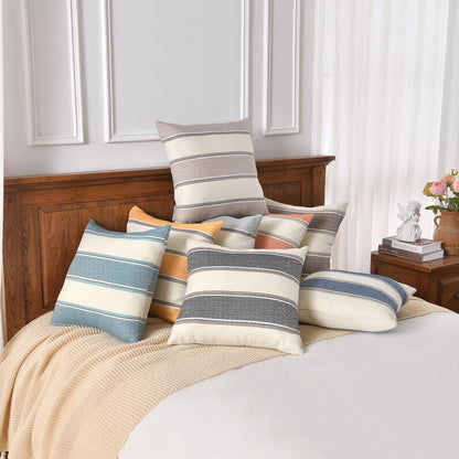 AmHoo Pack of 2 Farmhouse Linen Throw Pillow Cover Cushion Stripe Decoration Buffalo Retro Pillowcase with Hidden Zipper for Sofa Bedroom Car 22 x 22 Inch Yellow