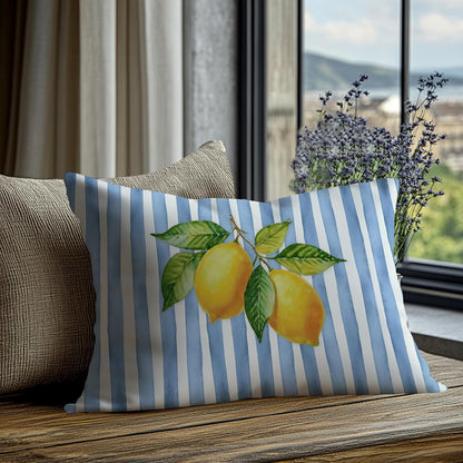 Blue and Yellow Summer Italian Mediterranean Amalfi Coast Lemon Pillow Cover Decor 12x20,Italian Striped Decorative Throw Pillow Cover Decor for Couch Double-Sided