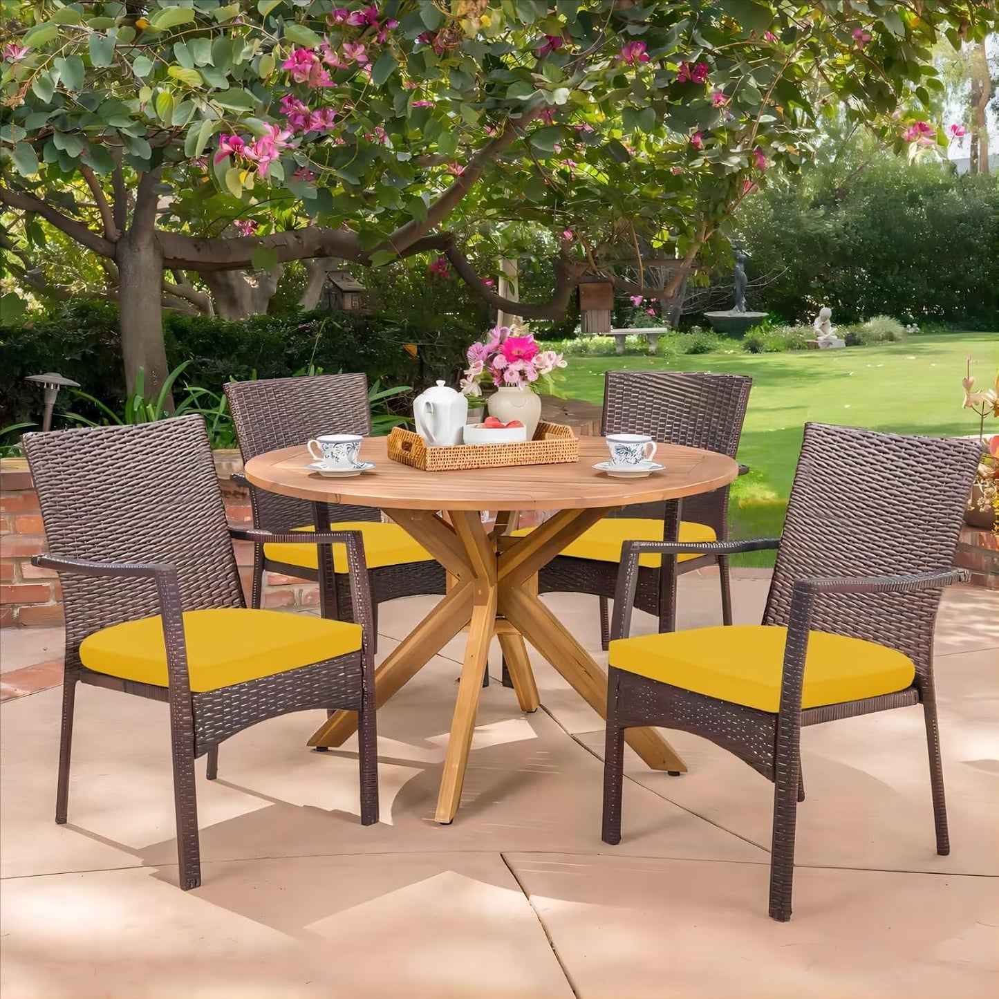 HARBOREST Outdoor Chair Cushions Set of 4, Water Resistant Patio Chair Cushions with Ties, Outdoor Seat Cushions for Patio Furniture, 17"x16"x2", Yellow