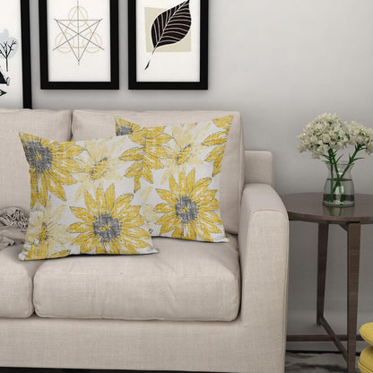 Sweetshow Dark Light Yellow Pillow Covers 16x16 Set of 2 Retro Sunflower Flowers Print Decorative Throw Pillows Outdoor Modern Art Floral Pillowcase Square Linen Cushion Case for Home Sofa Couch Bed