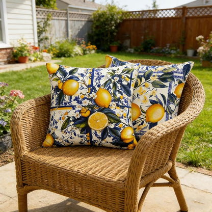 ONWAY Lemon Summer Outdoor Pillow Covers 18x18 Inch Set of 2 Italian Boho Chinoiserie Style Farmhouse Decorative Patio Waterproof Cushion Case for Sofa Couch Home Decor
