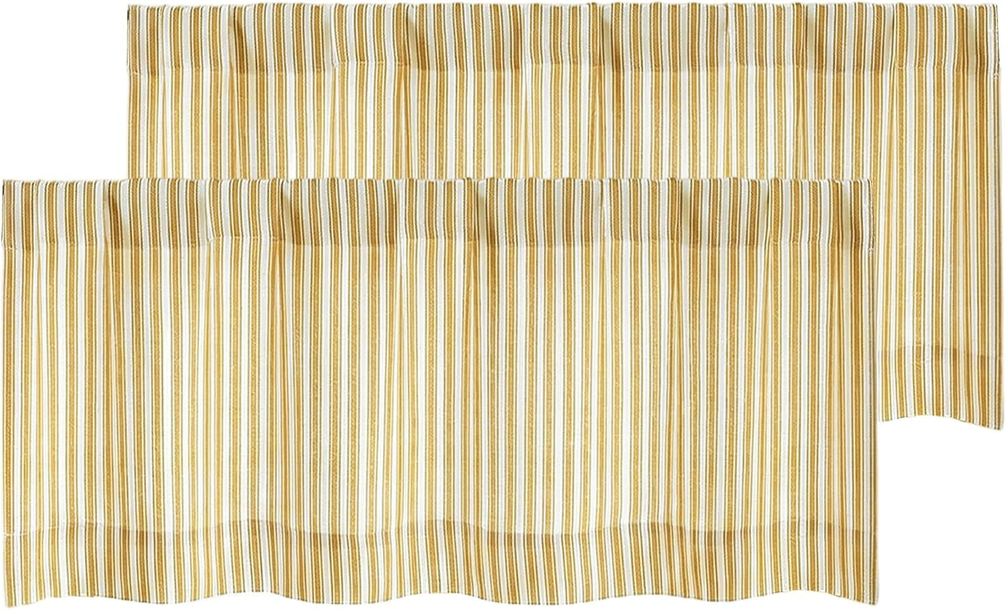 Chyhomenyc Striped Valances for Windows - Light Filtering Faux Linen Small Tier Valance Curtains, Boho Ticking Stripe Rod Pocket Farmhouse Valance for Living Room, 52Wx14L, 2 Pieces, Yellow Gold