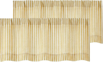 Chyhomenyc Striped Valances for Windows - Light Filtering Faux Linen Small Tier Valance Curtains, Boho Ticking Stripe Rod Pocket Farmhouse Valance for Living Room, 52Wx14L, 2 Pieces, Yellow Gold