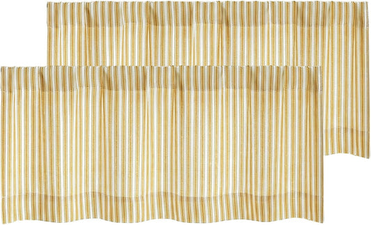 Chyhomenyc Striped Valances for Windows - Light Filtering Faux Linen Small Tier Valance Curtains, Boho Ticking Stripe Rod Pocket Farmhouse Valance for Living Room, 52Wx14L, 2 Pieces, Yellow Gold