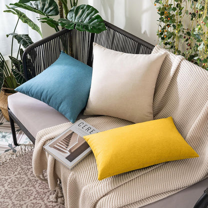 MIULEE Pack of 2 Decorative Outdoor Solid Waterproof Throw Pillow Covers Faux Linen Garden Farmhouse Cushion Cases for Summer Patio Tent Balcony Couch Sofa 18x18 Inch Mustard Yellow
