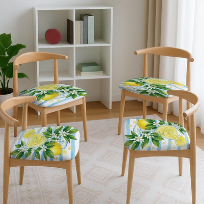 Lemon Seat Covers for Chairs, Summer Tropical Glass Leaves Summer Yellow Spandex Washable Stretch Breathable Chair Covers Decor for Dining Room Kitchen Banquet 4pcs