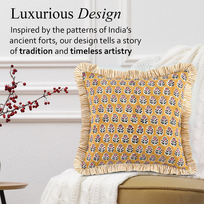 CPC Yellow Citrine Ruffle Throw Pillow Covers for Couch, 20x20 Inch Cotton Stripe Ruffle Couch Pillows for Living Room, Hidden 16 Inch Zipper Boho Pillow Case or Cute Outdoor Ruffle Pillows