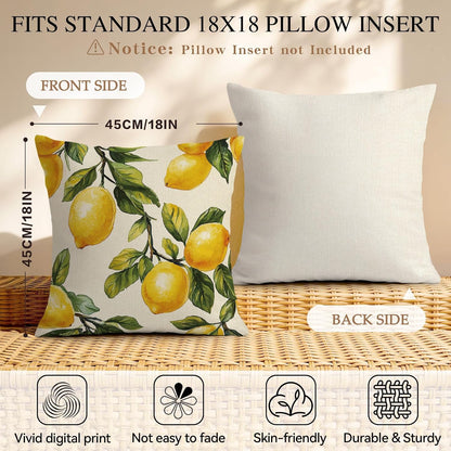 Summer Lemon Throw Pillow Covers, 18X18 inch Set of 4 Square Modern Outdoor Pillow Cases Decorative Cushion Covers, for Home Couch Sofa Car Decor