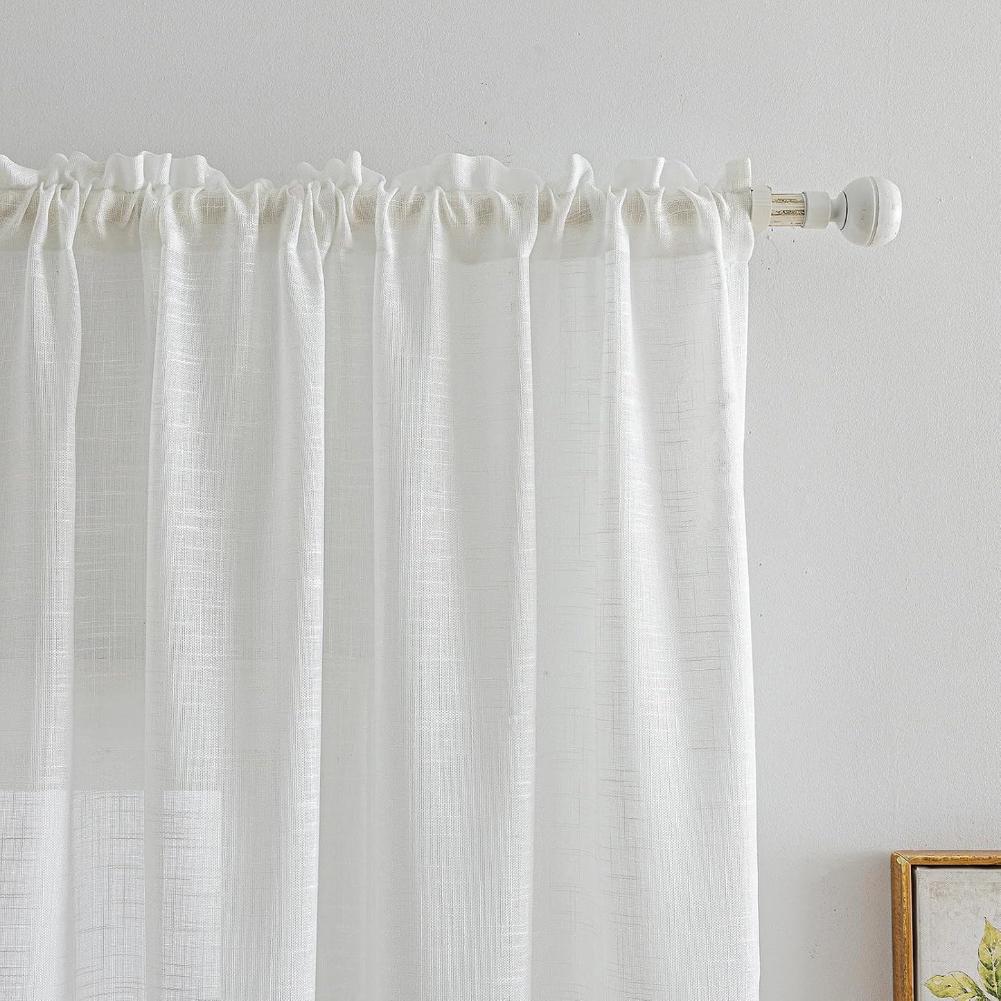 SUOUO Grey and Yellow Floral Sheer Curtains Linen Textured for Living Room 96 inches Long Rod Pocket Print Wildflower Window Drapes for Bedroom 2 Panels